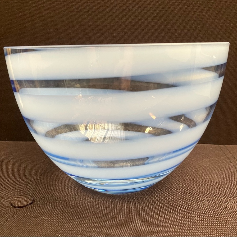 Elegant Blue and White Art Glass Bowl - unmarked